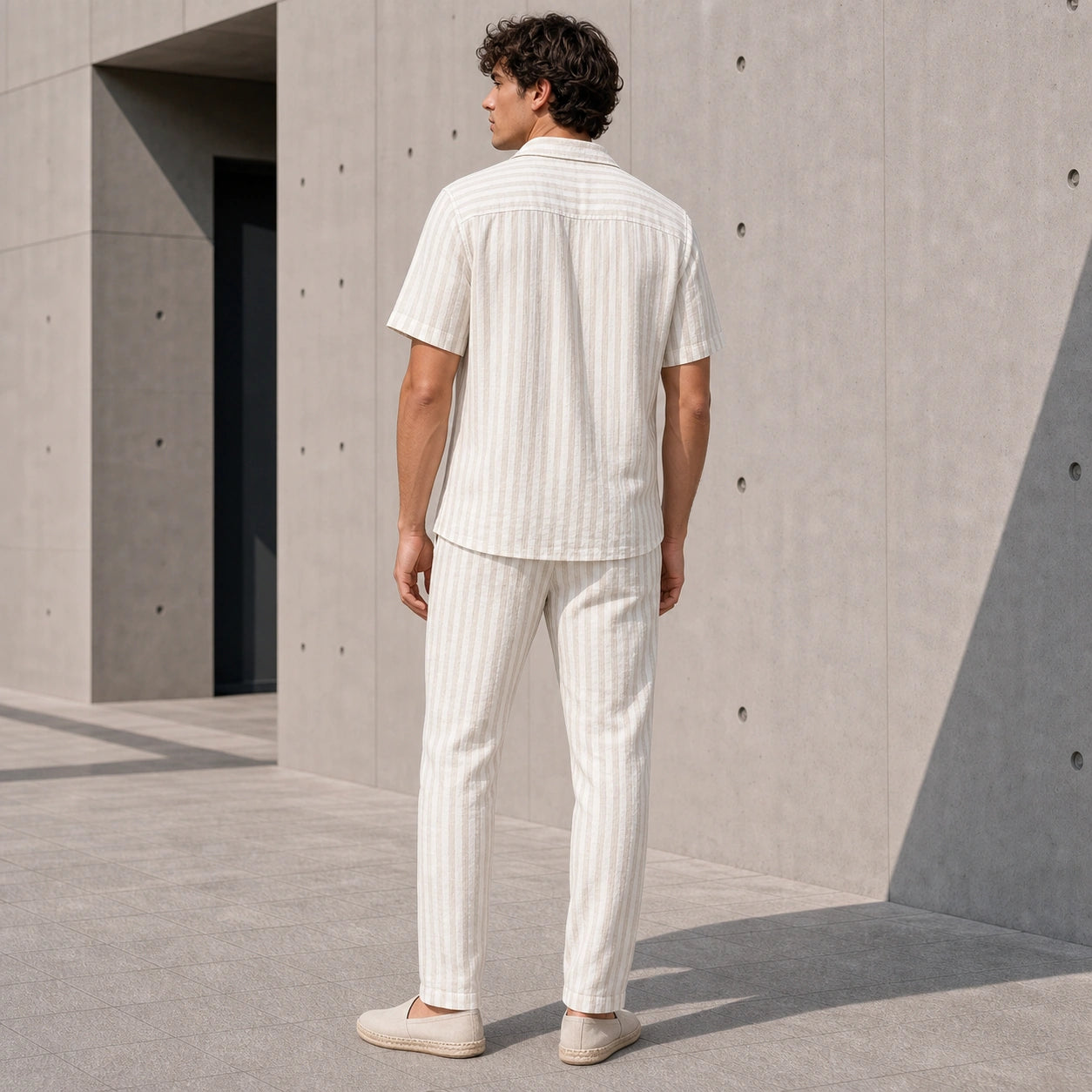 Мъжки летен комплект на светло райе - Complect1 longpants lifestyle back