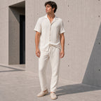 Мъжки летен комплект на светло райе - Complect1 longpants lifestyle front