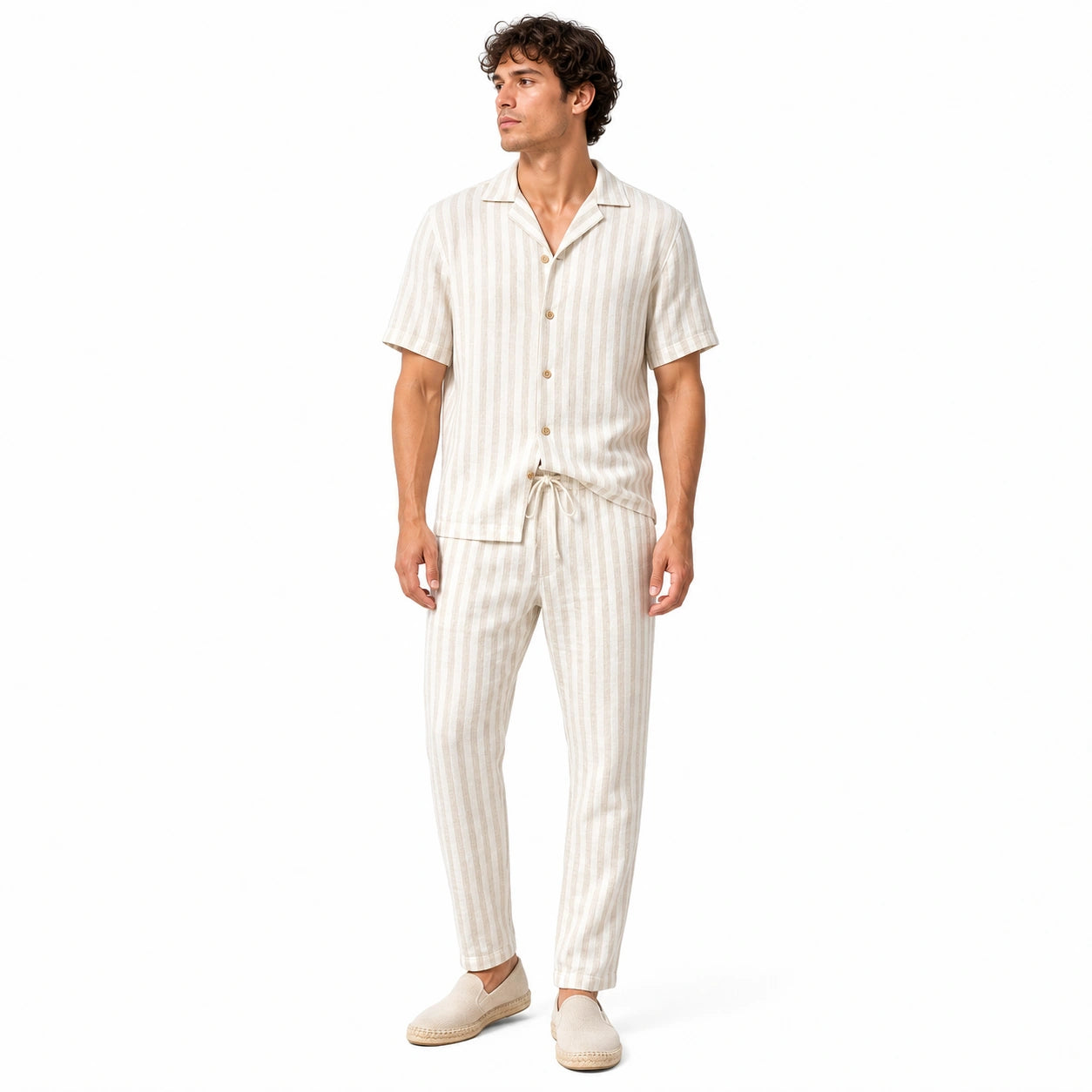 Мъжки летен комплект на светло райе - Complect1 longpants studio front