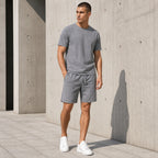 Сив мъжки летен комплект с тениска и къси панталони - Complect14 lifestyle front