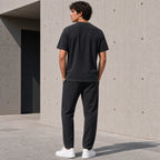 Мъжки комплект с риза в тъмни тонове - Complect9 washed charcoal gray lifestyle back
