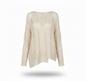 Дамски ажурен плетен пуловер