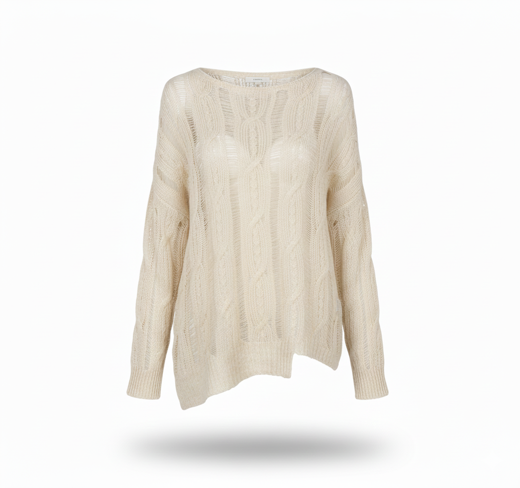 Дамски ажурен плетен пуловер