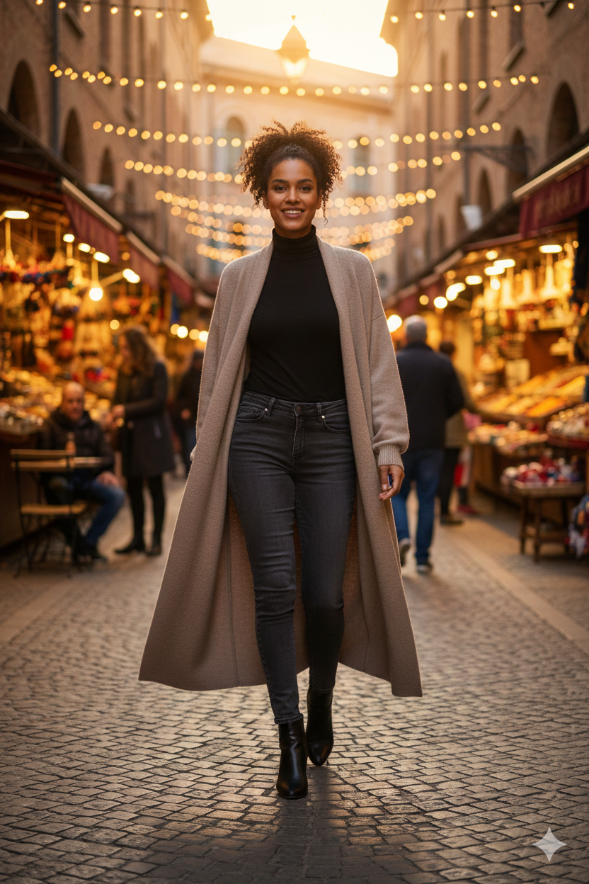 Дълъг плетен кардиган с отворен силует