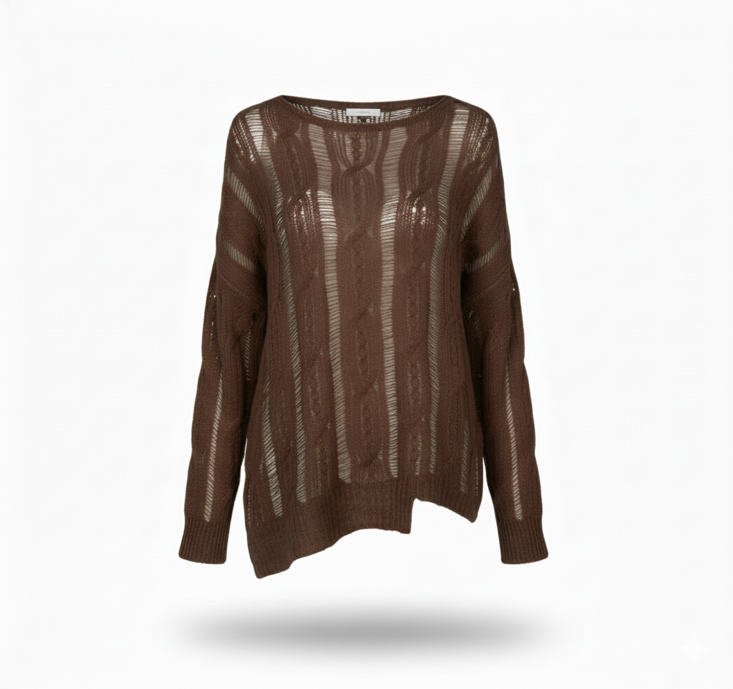 Дамски ажурен плетен пуловер