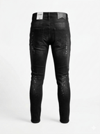 Мъжки черни вталени дънки (slim fit) с накъсвания