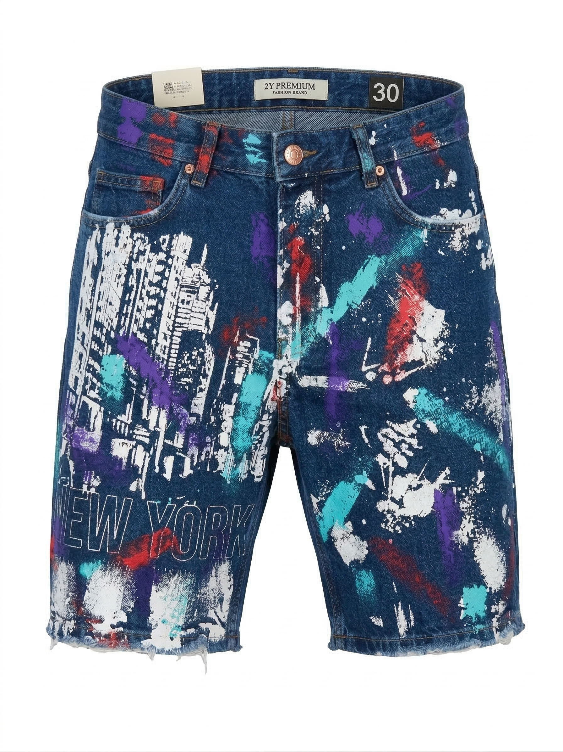 Мъжки къси дънки с арт принт New York