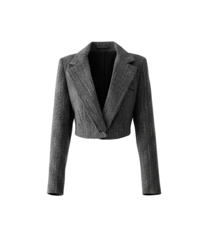 Късо сиво сако на фино райе
