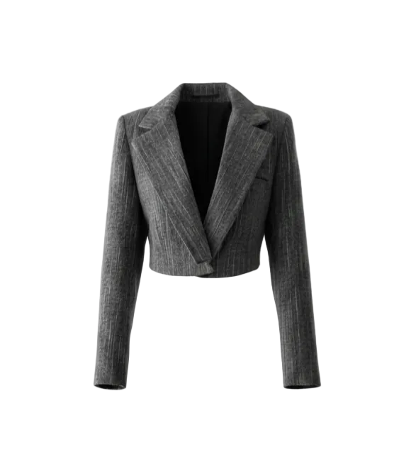Късо сиво сако на фино райе