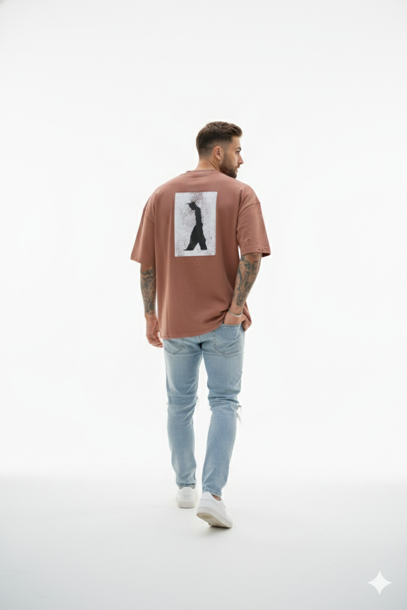 Мъжка Oversize тениска с арт принт и distressed ефект