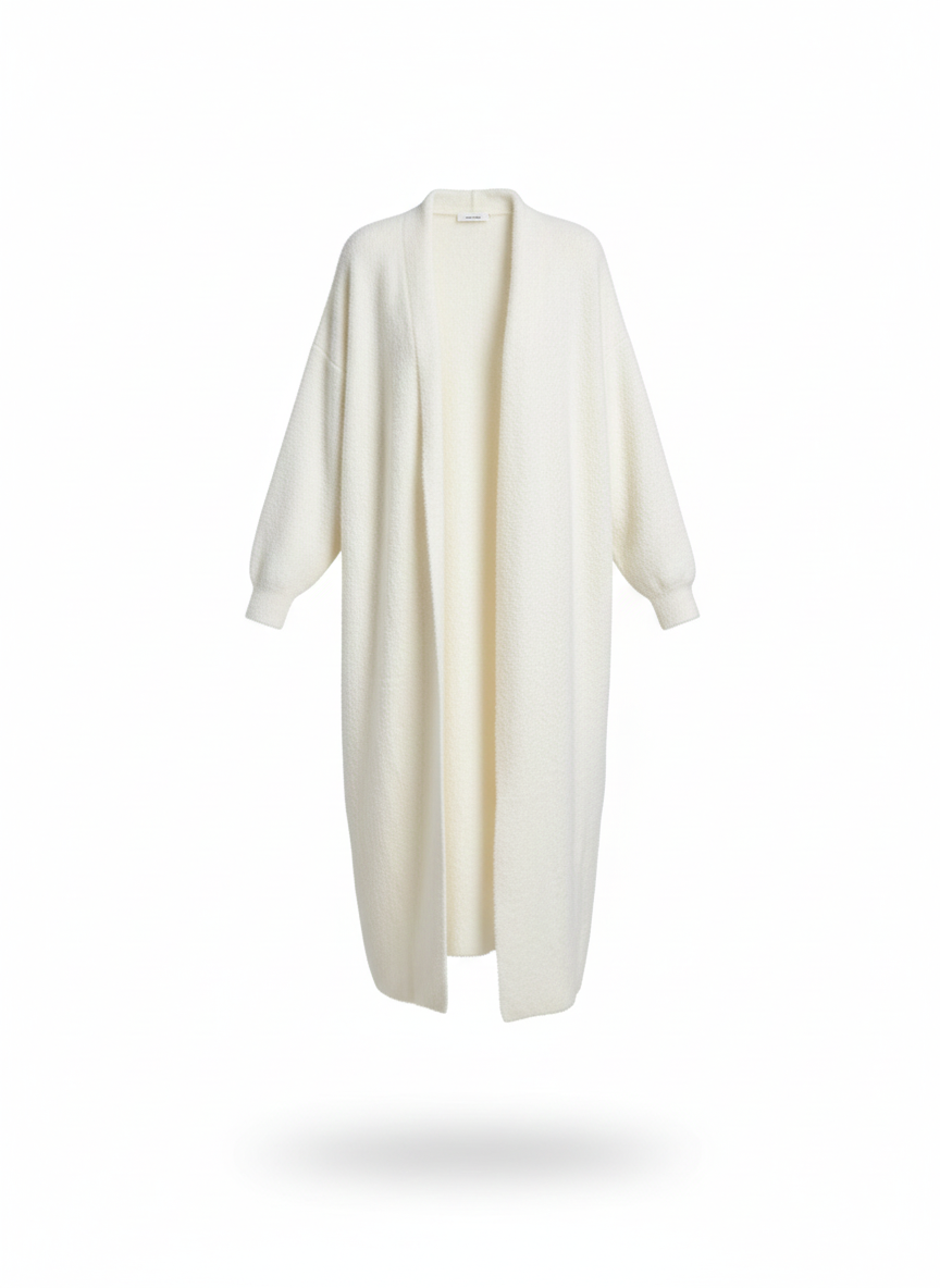 Дълъг плетен кардиган с отворен силует