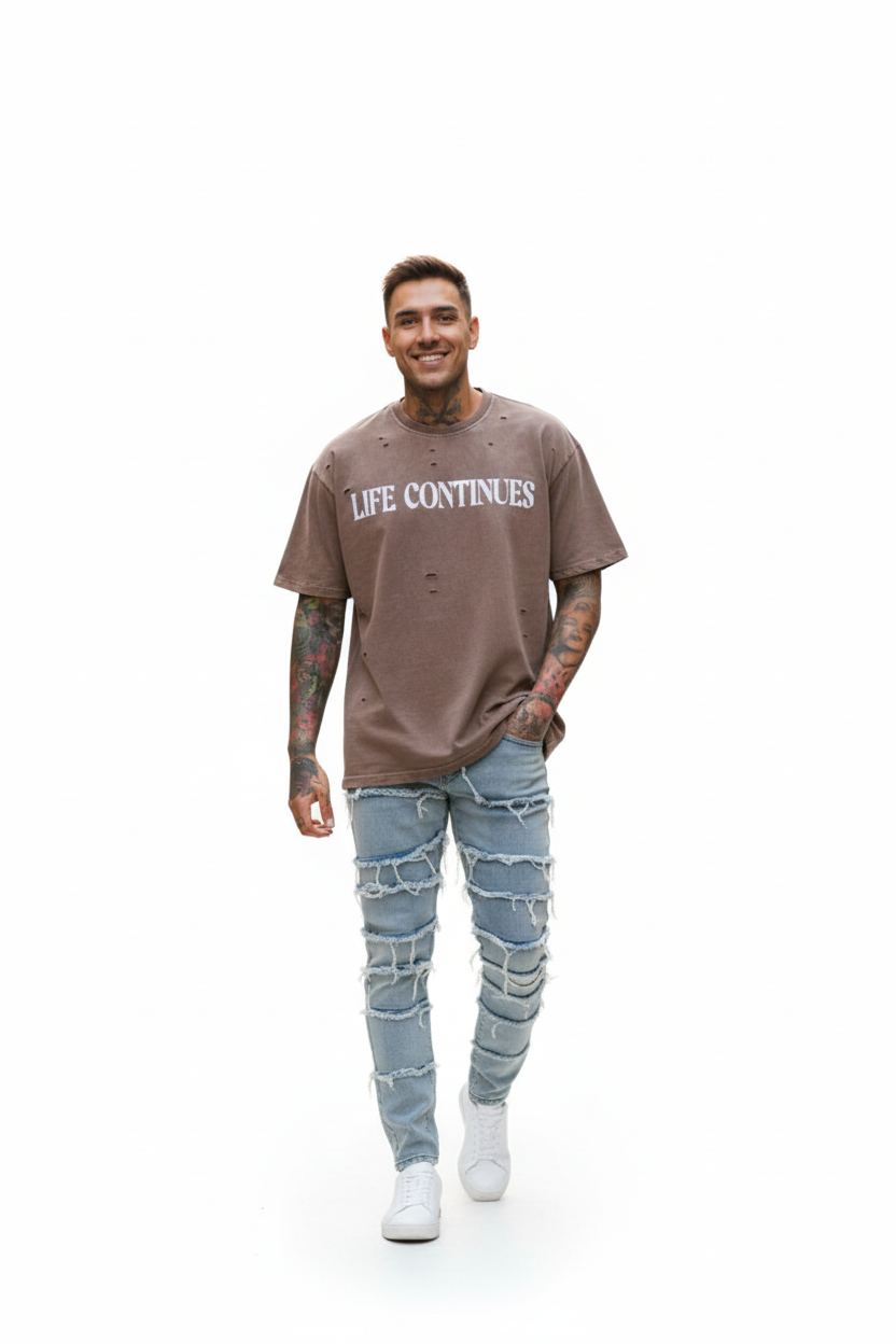 Мъжка Oversize тениска с distressed ефект