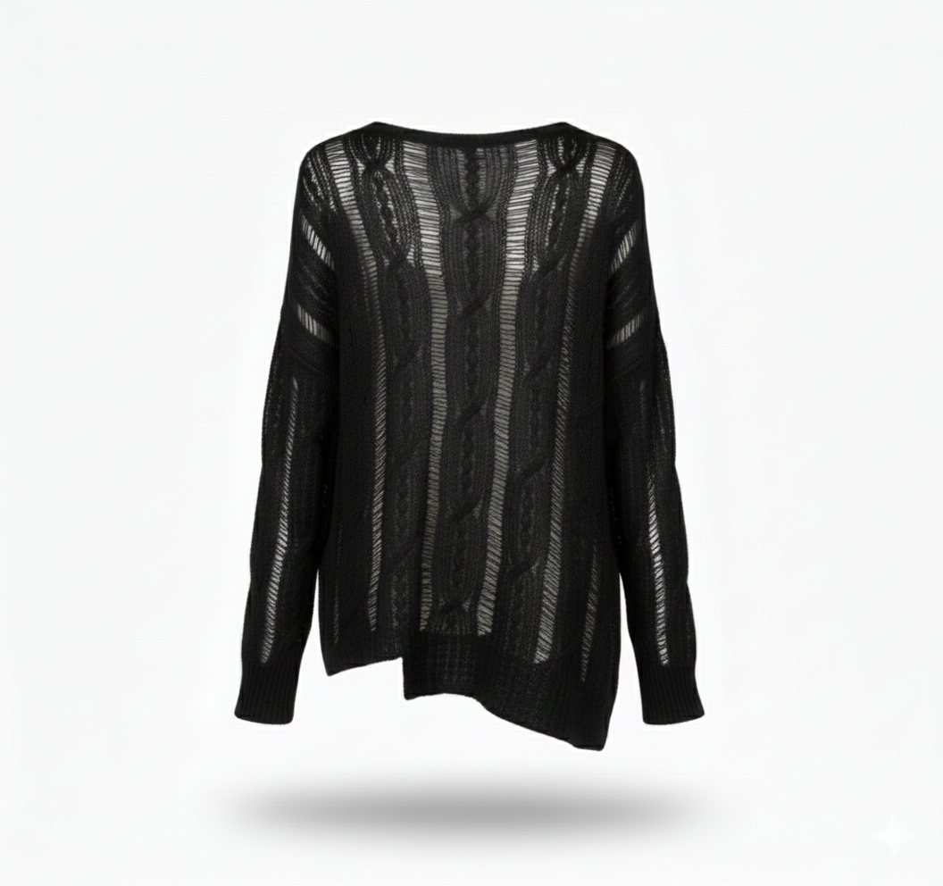 Дамски ажурен плетен пуловер