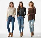 Дамски ажурен плетен пуловер