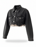 Short denim jacket with raw cut hem