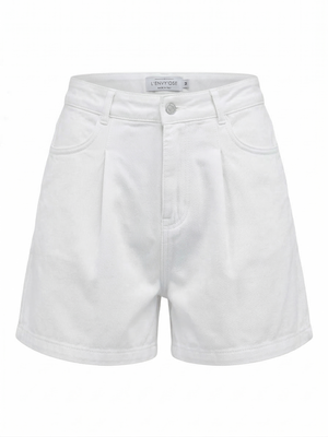 Дамски бели къси дънки с висока талия