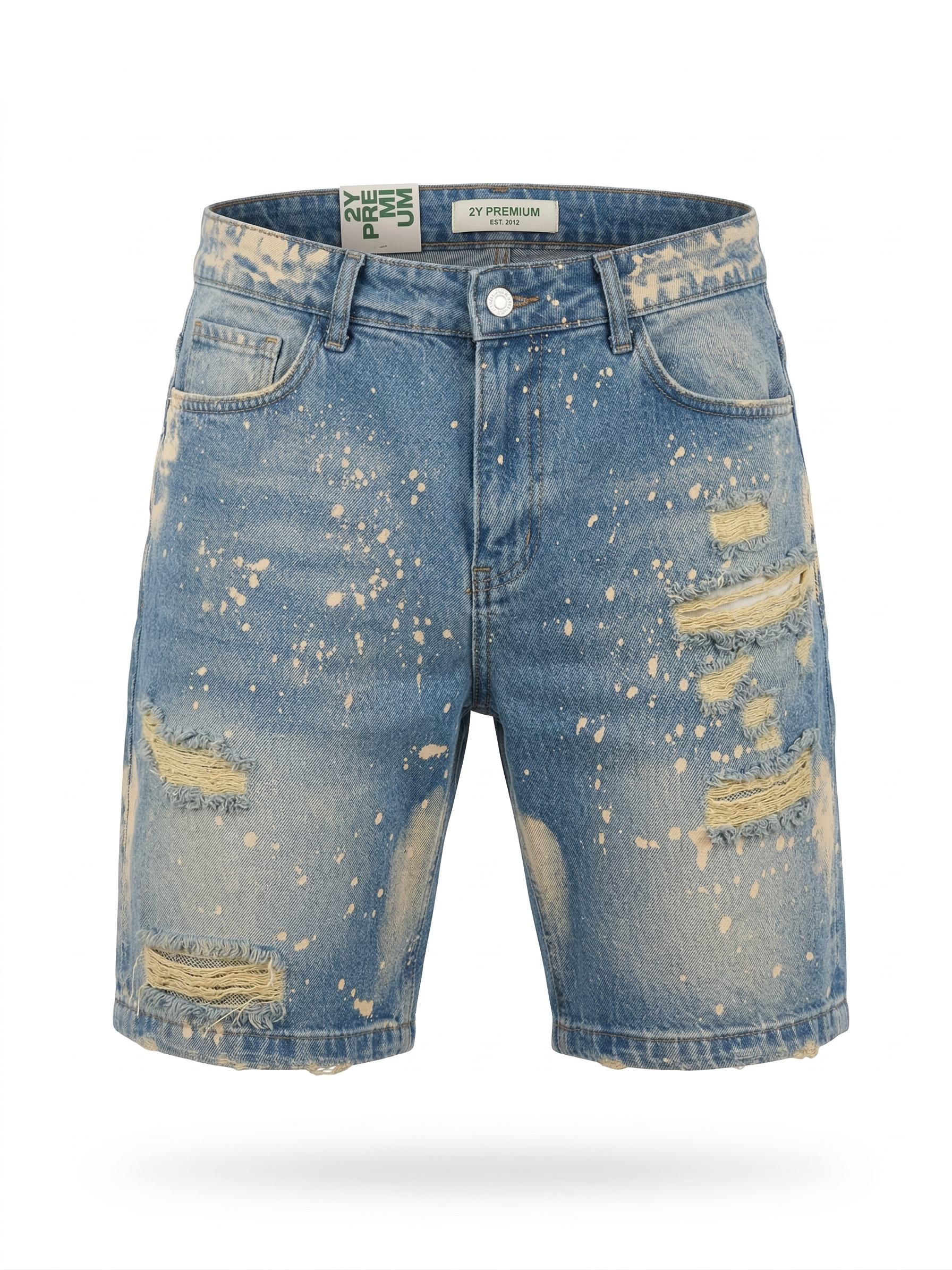 Мъжки къси дънки със скъсани детайли и избелени ефекти – светъл деним