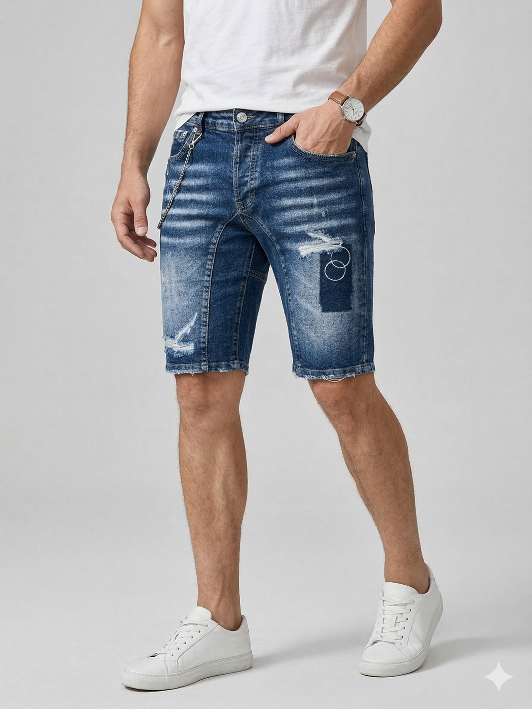 Мъжки къси дънки с накъсани детайли