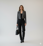 Късо сиво сако на фино райе