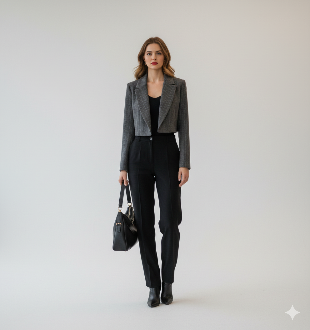 Късо сиво сако на фино райе