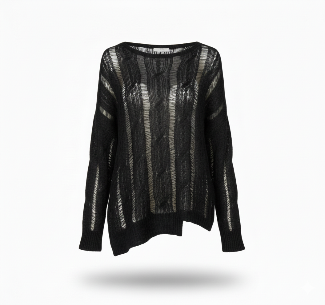 Дамски ажурен плетен пуловер