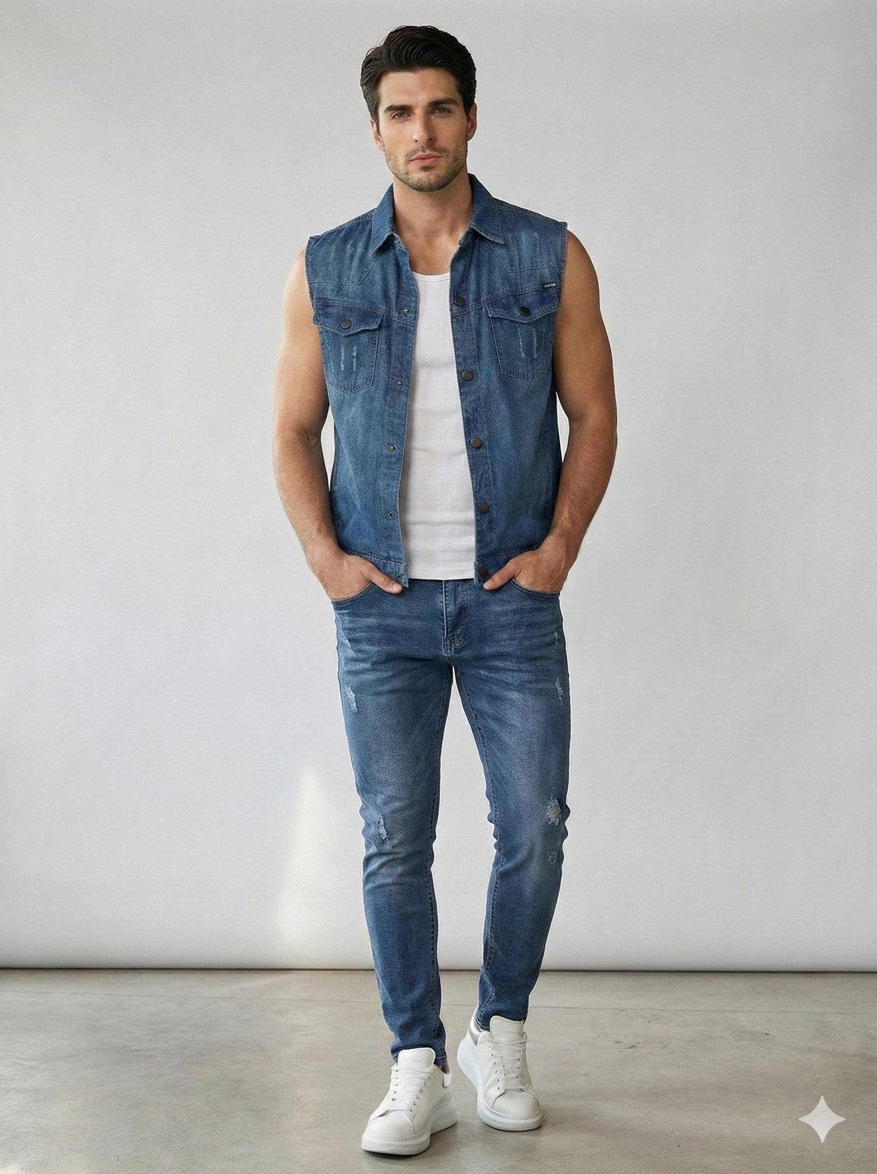 Мъжки дънков елек с винтидж ефект