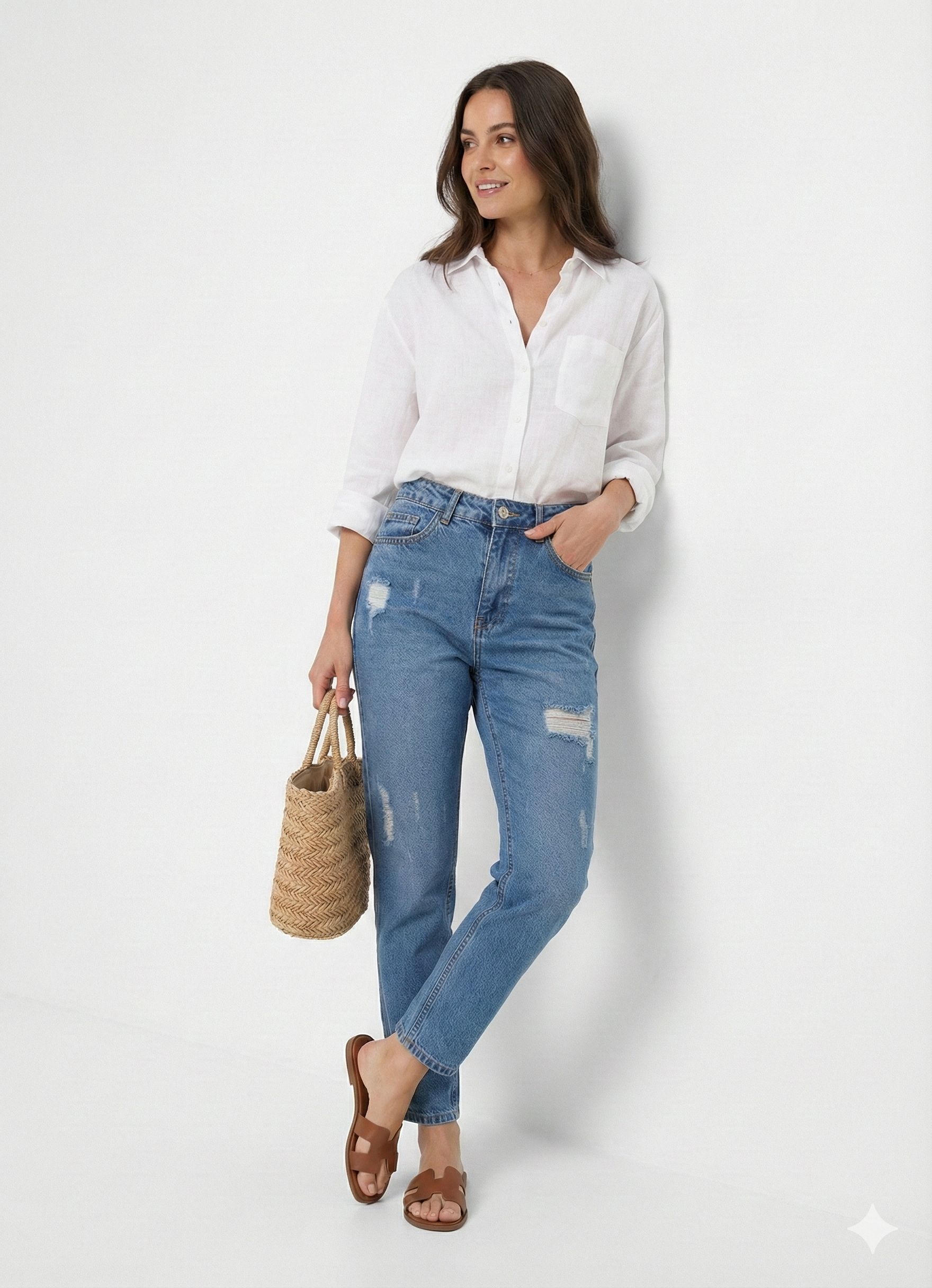 Дамски дънки с висока талия – светъл деним