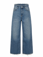 Дамски дънки с висока талия и широк крачол – светлосини