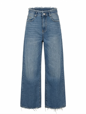 Дамски дънки с висока талия и широк крачол – светлосини