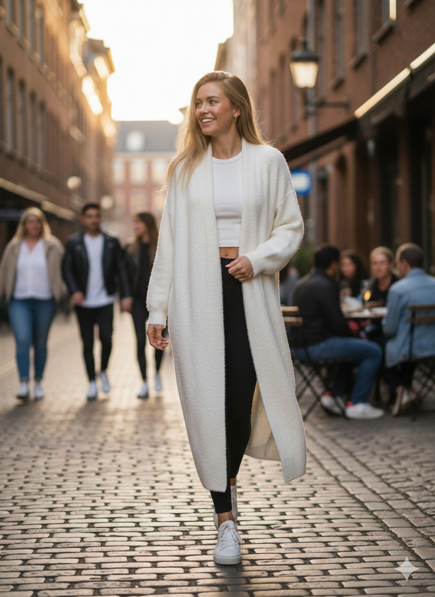 Дълъг плетен кардиган с отворен силует