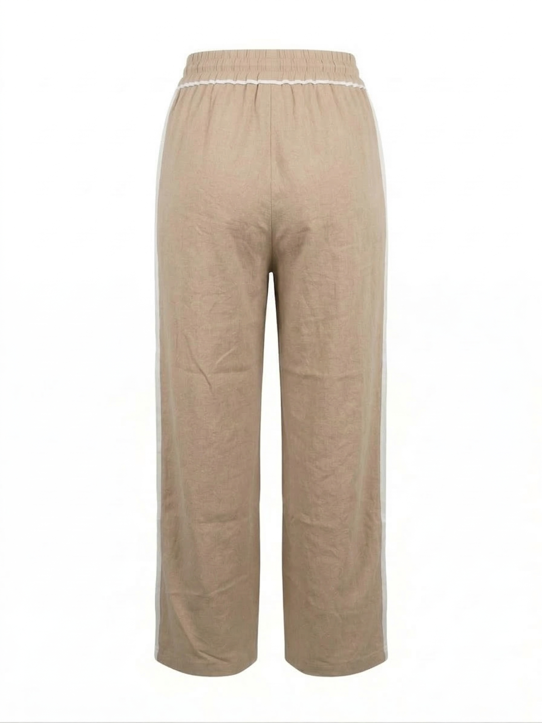 Дамски памучен панталон с ластична талия и връзки – бежов