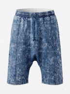 Мъжки къси дънки с ластик и връзки – син деним