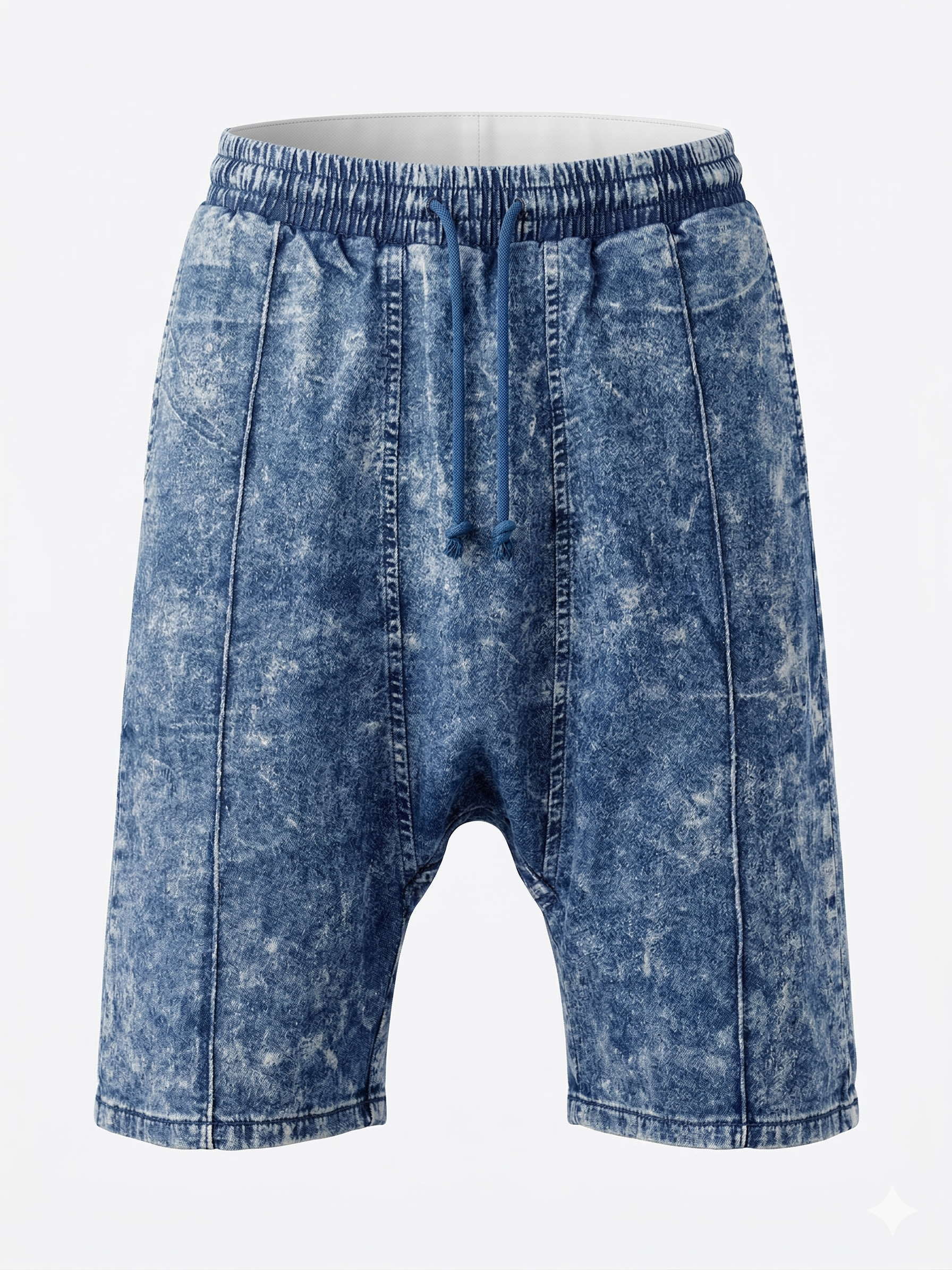 Мъжки къси дънки с ластик и връзки – син деним