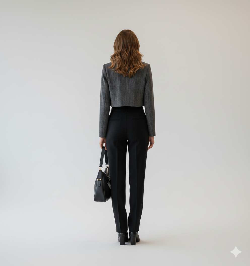 Късо сиво сако на фино райе