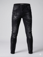 Мъжки черни вталени дънки (slim fit) с накъсвания