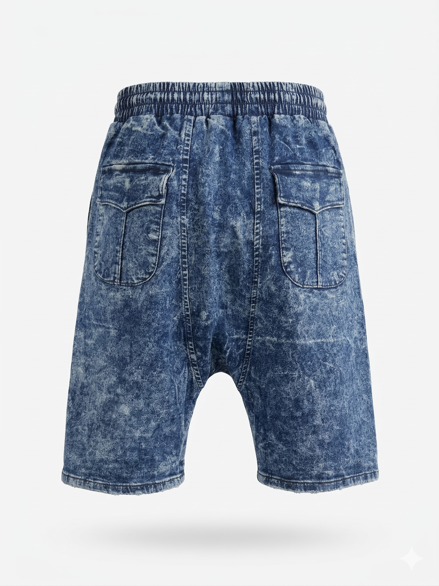 Мъжки къси дънки с ластик и връзки – син деним