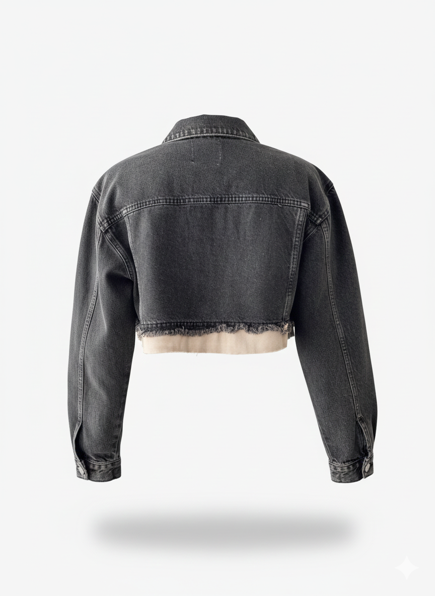 Късо дънково яке с raw cut подгъв