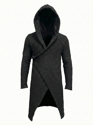 Men's long asymmetric hooded cardigan