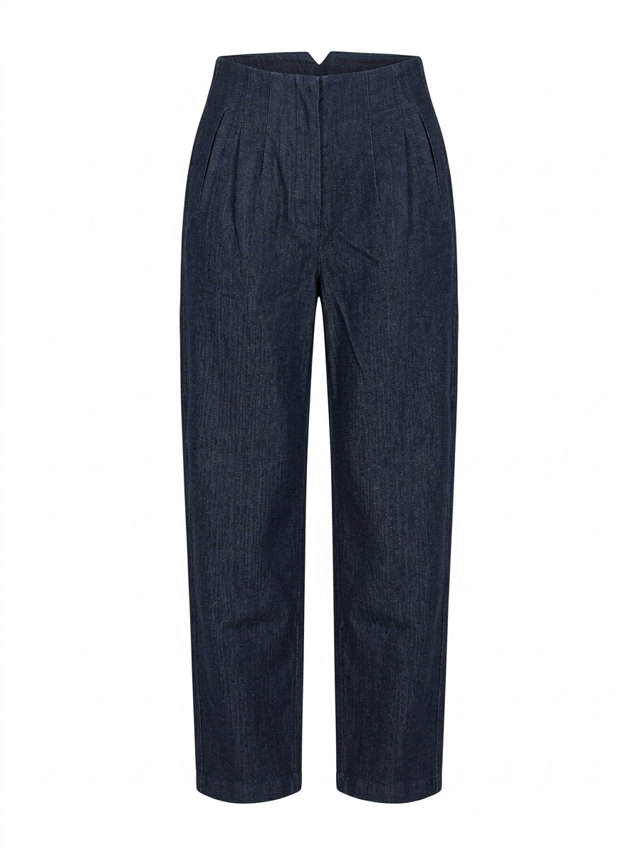 Дамски елегантен панталон тип деним с висока талия – тъмносин