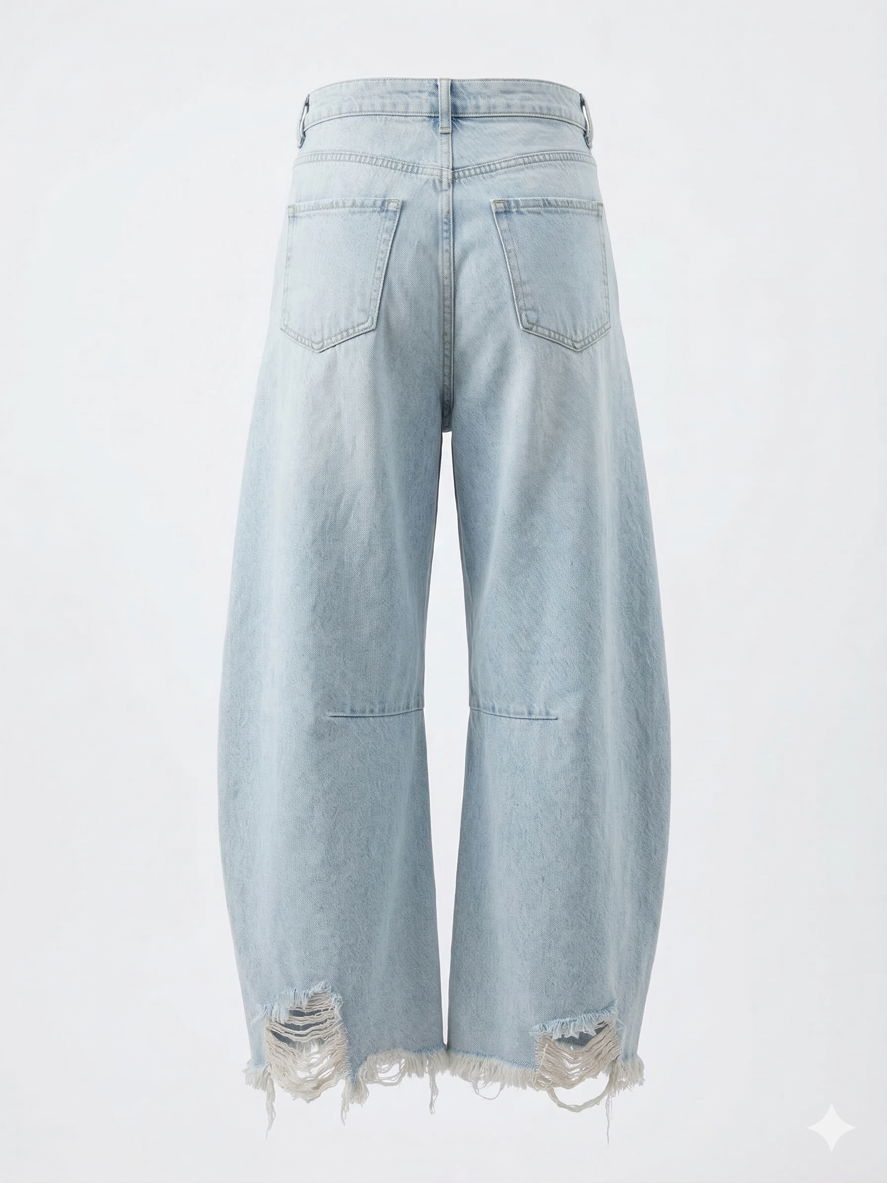 Дамски широки дънки с висока талия и накъсани детайли – светлосини