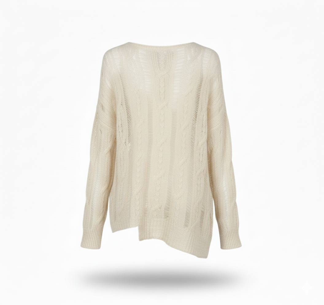 Дамски ажурен плетен пуловер