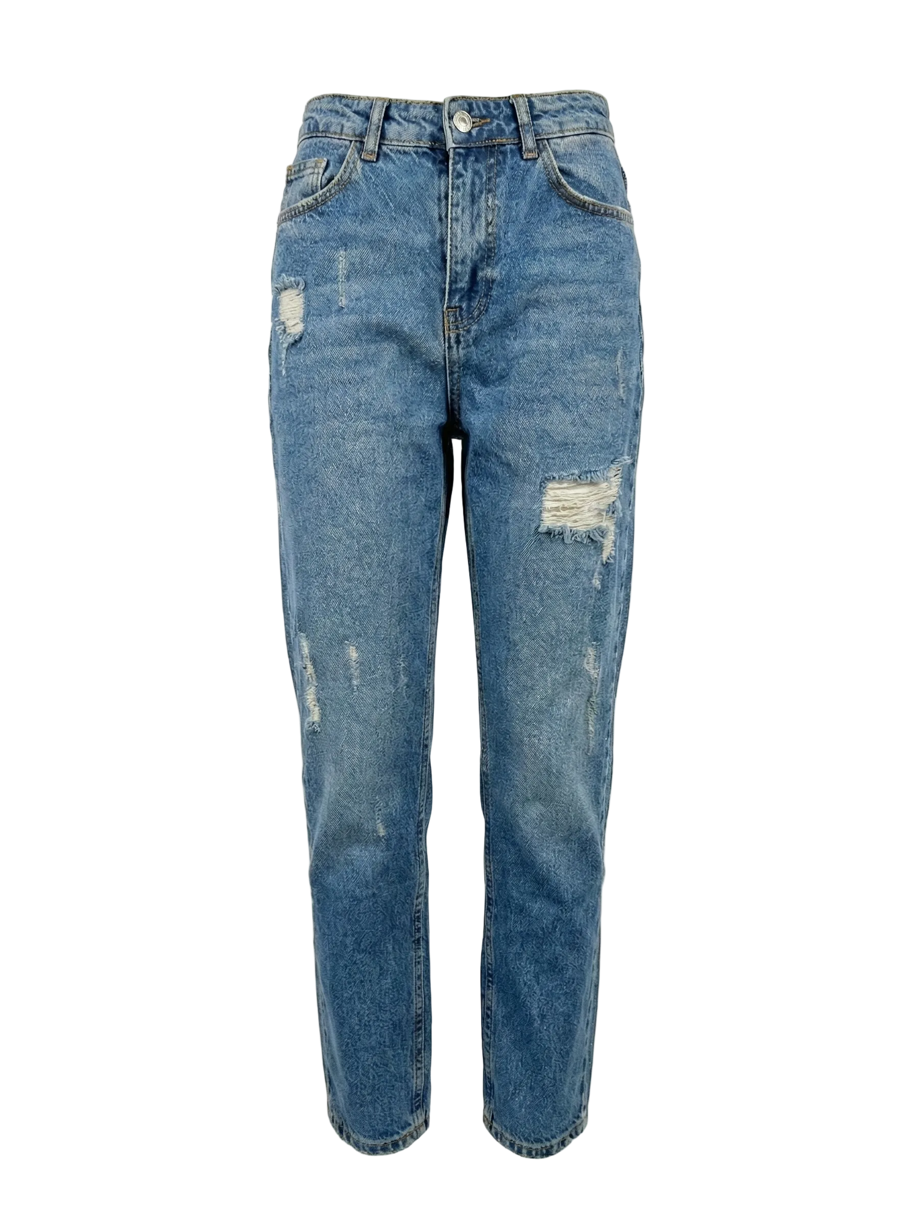 Дамски дънки с висока талия – светъл деним