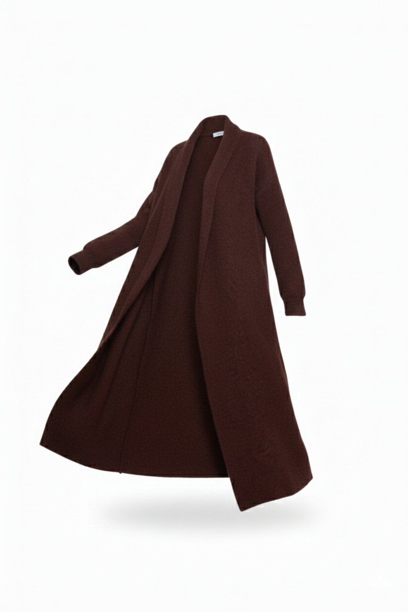 Дълъг плетен кардиган с отворен силует