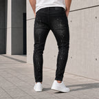Модерни черни мъжки дънки със скъсан ефект и пръски - Longjeans3 lifestyle back