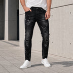 Модерни черни мъжки дънки със скъсан ефект и пръски - Longjeans3 lifestyle front