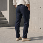 Стилни мъжки летни панталони с еластична талия - Pantalon1 darknavy lifestyle back