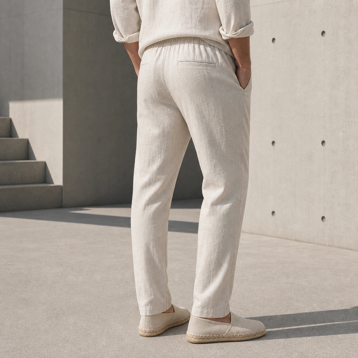 Стилни мъжки летни панталони с еластична талия - Pantalon1 lifestyle back