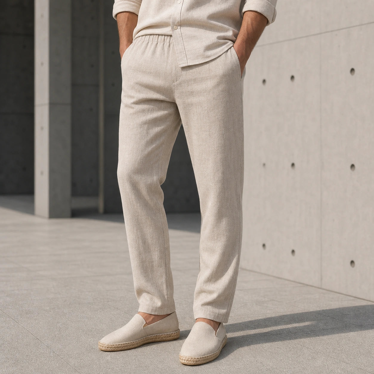 Стилни мъжки летни панталони с еластична талия - Pantalon1 lifestyle front