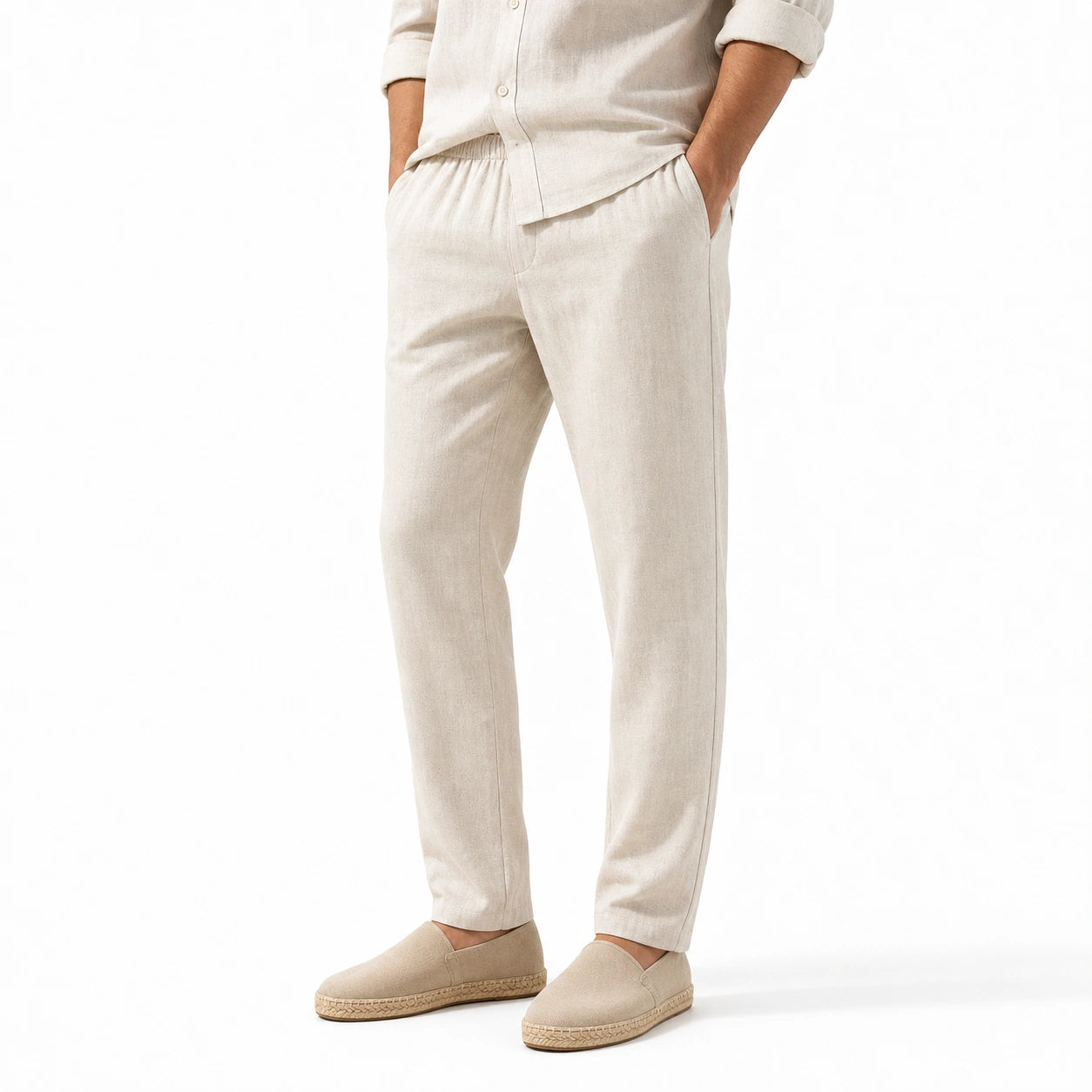 Стилни мъжки летни панталони с еластична талия - Pantalon1 studio front