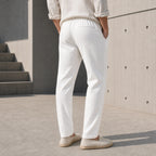 Стилни мъжки летни панталони с еластична талия - Pantalon1 white lifestyle back
